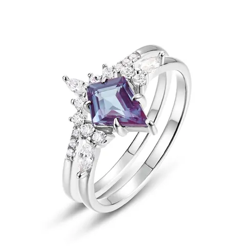 S925 Sterling Zilver Kite Geslepen Laboratorium Alexandriet Ring Set Vrouwen Vintage Geometrische Zirconia Stapelbare Sieraden
