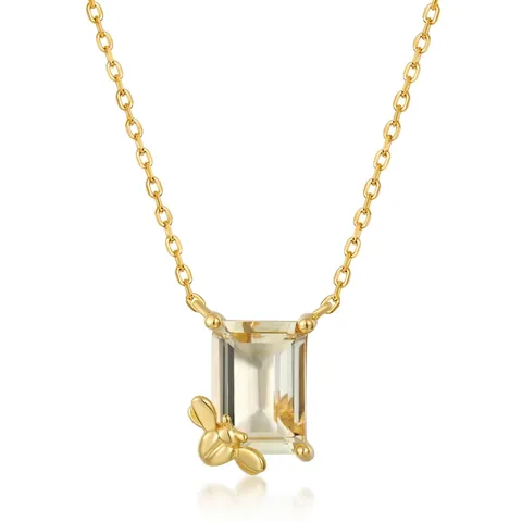 925 Sterling Silver Natural Citrine Bee Pendant Necklace For Women Modern Geometric Yellow Gemstone Jewelry Fashion Accessory