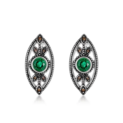 Vintage 925 Sterling Silver Lab-Grown Emerald Leaf Stud Earrings Luxurious Marquise Green Gemstone Earrings For Women Jewelry
