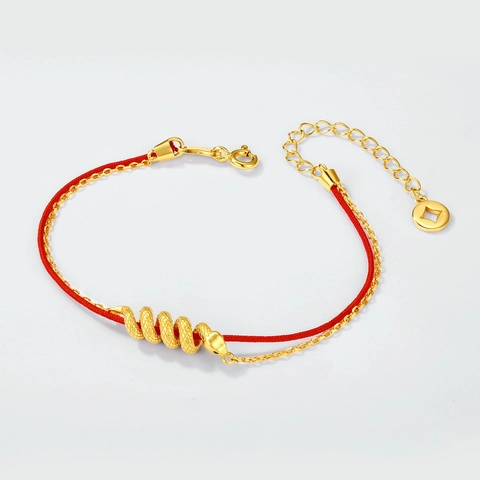 S925 Sterling Silver Snake Red Rope Bracelet For Women Gold Plated Zodiac Animal Hand Woven Double Layer Jewelry Gift
