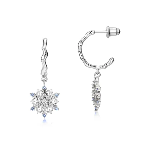 925 Sterling Silver Snowflake Ear Hooks Blue Spinel Zirconia Geometric Irregular Winter Drop Earrings Jewelry For Women