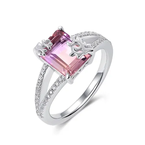 925 Sterling Silver Ametrine Ring For Women Geometric Rectangle Colored Gemstone Ring Luxurious Rhinestone Fashion Jewelry