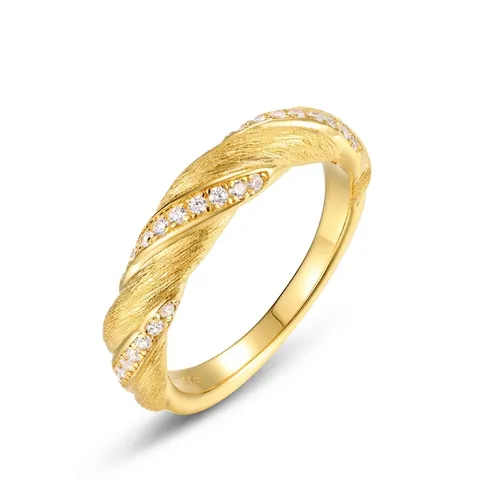 Vintage S925 Sterling Silver Mobius Twisted Ring For Women Gold Plated Brushed Texture Zirconia Inlaid Fashion Finger Ring