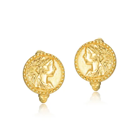 Pendientes de Clip S925 Plata de Ley Chapado en Oro 10K Relieve de Diosa Moneda Ear Cuff Vintage para Mujer Joyería
