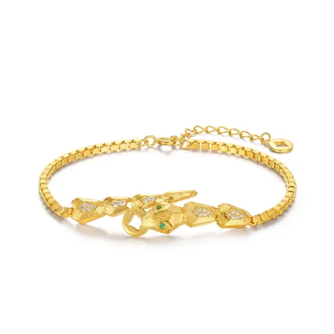 Bracciale Serpente in Argento Sterling S925 per Donna Placcato Oro Zirconia Occhio Verde Ciondolo Moneta Gioielli Regalo Regolabile