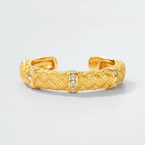 Vintage 925 Sterling Zilver Goud Verguld Gevlochten Open Ring Voor Vrouwen Luxe Zirconia Ingelegd Verstelbare Ring