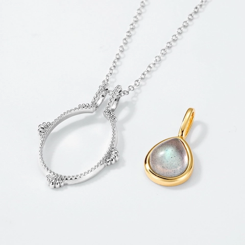 Vintage S925 Sterlingsilber Natürlicher Labradorit Wassertropfen Anhänger Halskette Elegante Minimalistische Pendler Schmuck Für Damen Hochzeit Täglich