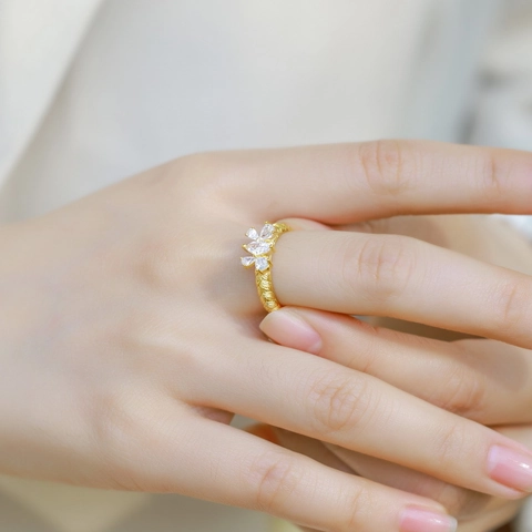 925 Sterlingsilber Zirkonia Schmetterling Ring Gold Überzogen Verstellbare Öffnung Fingerring Für Damen Elegante Mode Schmuck