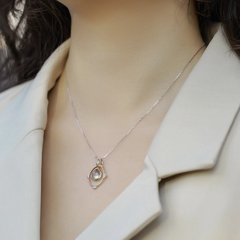 Vintage S925 Sterlingsilber Natürlicher Labradorit Wassertropfen Anhänger Halskette Elegante Minimalistische Pendler Schmuck Für Damen Hochzeit Täglich