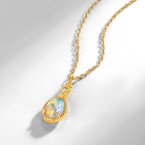 S925 Sterling Silver Perfume Bottle Pendant Necklace For Women Synthetic Opal Teardrop Necklace Vintage Japanese Light Luxury Jewelry