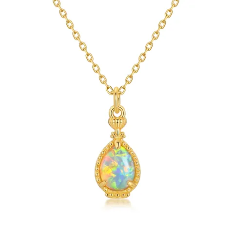 S925 Sterling Silver Perfume Bottle Pendant Necklace For Women Synthetic Opal Teardrop Necklace Vintage Japanese Light Luxury Jewelry