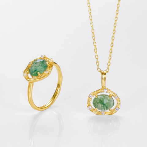 925 Sterlingsilber Moosachat Anhänger Halskette Für Damen Vintage Japanischer Stil Vergoldet Strass Schmuck Zubehör Geschenk