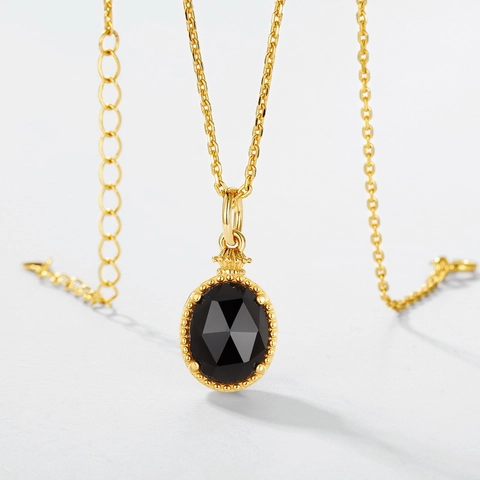 925 Sterling Silver Gold Plated Smokey Quartz White Mother Of Pearl Double Sided Oval Pendant Necklace For Women Vintage Jewelry