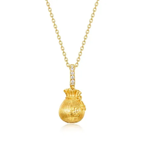 S925 Sterling Silver Lucky Bag Pendant Necklace For Women Retro Brushed Gold Plated Zirconia Inlaid Money Bag Fine Jewelry