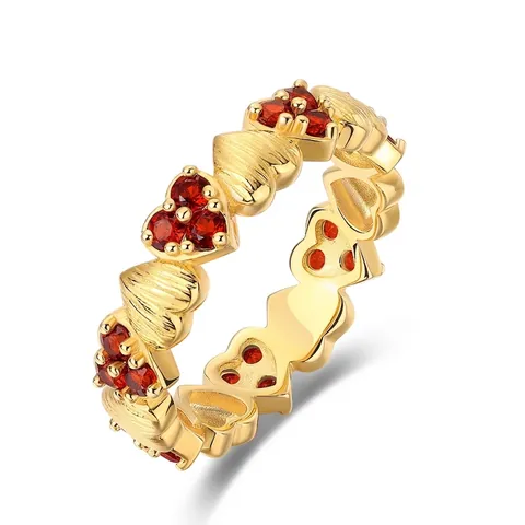 925 Sterling Silver Heart Shape Ring Gold Plated Red Garnet Brushed Finish Vintage Romantic Finger Ring For Women Jewelry Gift