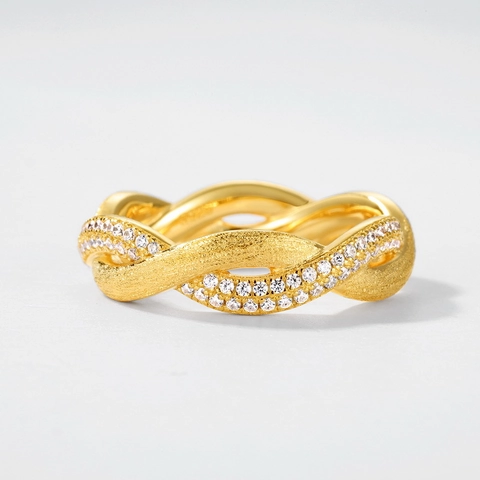 925 Sterling Silver Twisted Mobius Ring For Women Handmade Brushed Gold Plated Zirconia Inlaid Commuter Fashion Jewelry