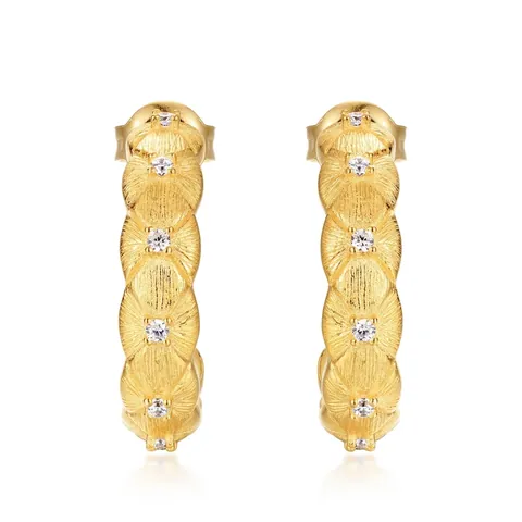 New Chinese Retro Brushed Stud Earrings 925 Sterling Silver Gold Plated Zirconia Inlaid Luxury Jewelry For Women