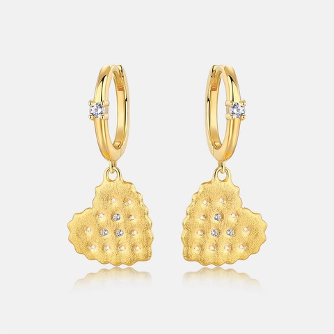 925 Sterling Silver Heart Cookie Hoop Earrings Gold Plated Brushed Zirconia Inlaid Dainty Fashion Jewelry Gift For Women