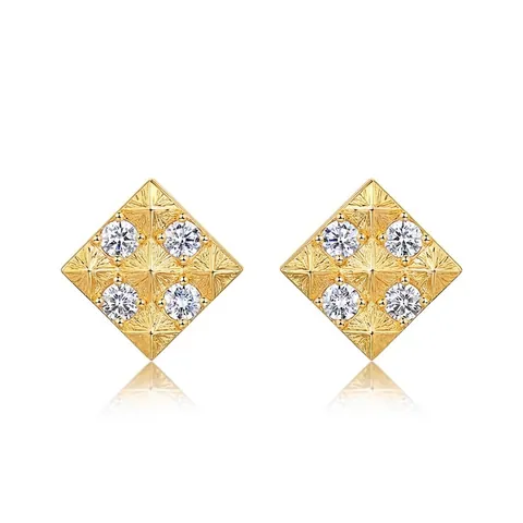 S925 Sterling Silver Square Stud Earrings For Women Gold Plated Geometric Pattern Rhinestone Inlaid Exquisite Fashion Jewelry