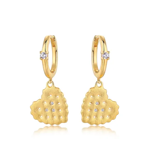 925 Sterling Silver Heart Cookie Hoop Earrings Gold Plated Brushed Zirconia Inlaid Dainty Fashion Jewelry Gift For Women