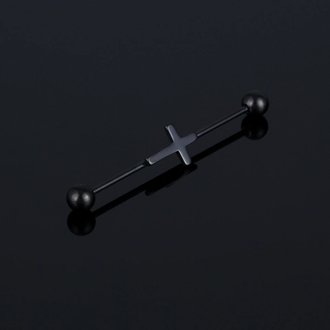 Stainless Steel Cross Industrial Barbell Earring Punk Gothic Body Piercing Jewelry Unisex Simple Ear Bone Screw Stud Piercing Accessory