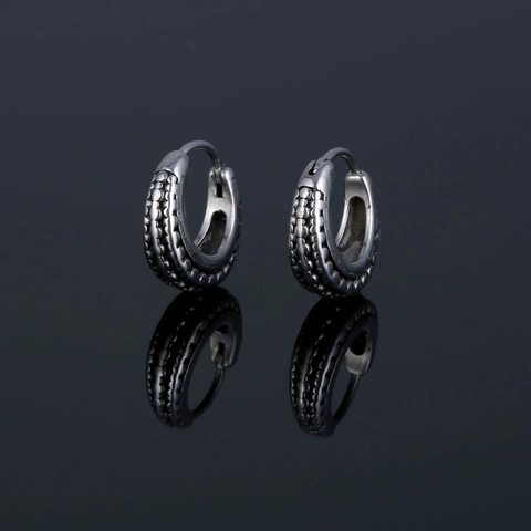 Vintage 316L Stainless Steel Hoop Earrings For Men Women Embossed Bead Texture Punk Gothic Silver Color Design Jewelry