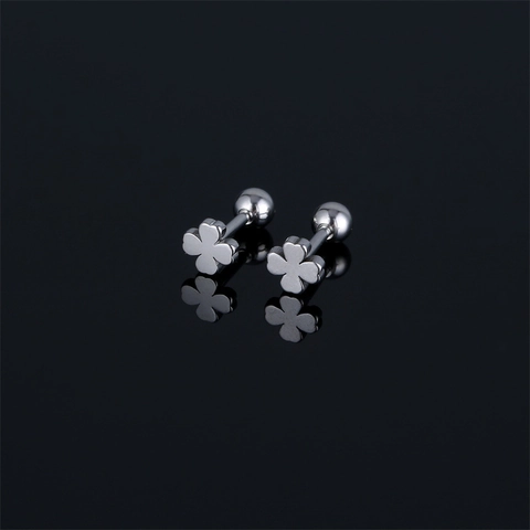 Orecchini a Bottone Minimalisti in Acciaio Inossidabile 316 a Forma di Quadrifoglio Con Chiusura a Sfera Gioielli per Donna Uomo