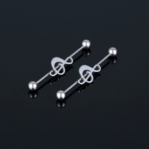 Treble Clef Musical Note Stainless Steel Industrial Barbell Cartilage Stud Earring For Women Men Punk Music Jewelry