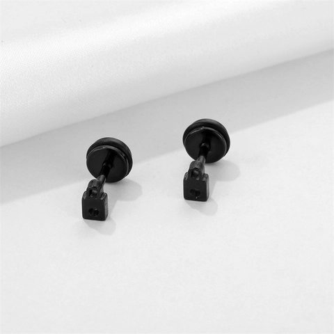 Edelstahl Vorhängeschloss Ohrstecker Für Damen Herren Schwarz Hip-Hop Punk Industriestil Knorpelstecker Schmuck