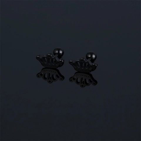 Pendientes de Barra con Forma de Corona de Acero Inoxidable Moda Vintage Negro Mate Unisex Punk Streetwear Joyería