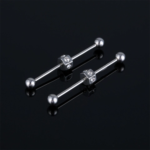 Orecchini Piercing Industrial Barbell in Acciaio Inossidabile Con Decorazione Cubica Geometrica in Strass per Donna Uomo Gioielli