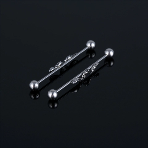 Orecchino a Barra Industriale a Forma di Serpente in Acciaio Inossidabile 316 Piercing Punk Gioielli per il Corpo Uomo Donna