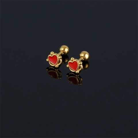 316 Stainless Steel Heart Stud Earrings For Women Sweet Red Black Enamel Cartilage Piercing Ball Screw Back Minimalist Jewelry