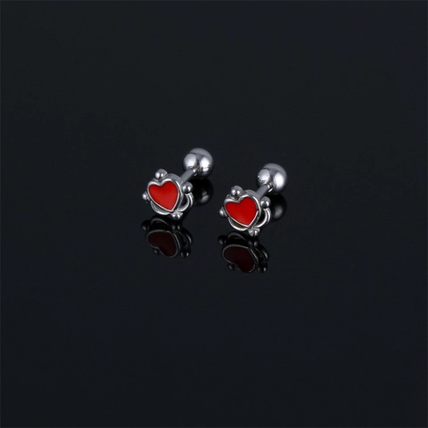 316 Stainless Steel Heart Stud Earrings For Women Sweet Red Black Enamel Cartilage Piercing Ball Screw Back Minimalist Jewelry