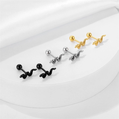 Roestvrij Staal Slang Oorknopjes Voor Heren Dames Punk Street Style Vergulde Dierenvorm Schroefbal Oor Kraakbeen Nagel Sieraden