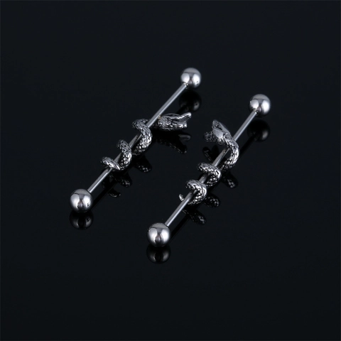 Roestvrij Staal Slang Industrieel Barbell Oorbel Punk Gothic Dubbele Kop Rechte Piercing Stud Voor Mannen Vrouwen Sieraden