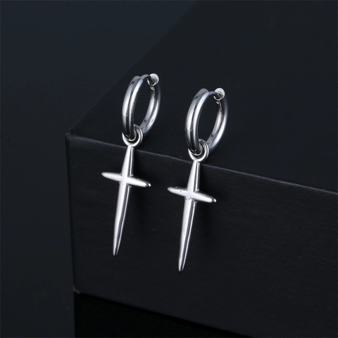 Roestvrij Stalen Kruis Drop Hoepel Oorbellen Hip Hop Punk Stijl Zilveren Kleur Dangle Oorbellen Voor Mannen Vrouwen Sieraden