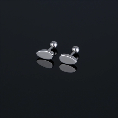 Minimalist 316 Stainless Steel Oval Stud Earrings For Men Women Geometric Polished Ball Back Street Fashion Unisex Jewelry