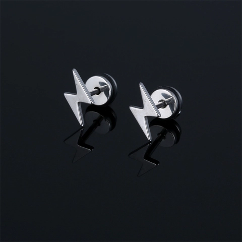 Punk Stainless Steel Lightning Bolt Stud Earrings For Men Women Hip Hop Geometric Screw Back Piercing Jewelry Accessories