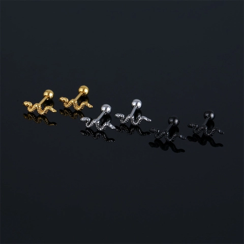 Roestvrij Staal Slang Oorknopjes Voor Heren Dames Punk Street Style Vergulde Dierenvorm Schroefbal Oor Kraakbeen Nagel Sieraden