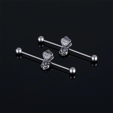 Orecchini Industrial Barbell in Acciaio Inossidabile con Farfalla e Rosa per Uomo e Donna Piercing all'Orecchio Retrò Gioielli