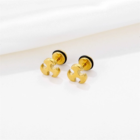 Pendientes de Botón Trident Geométricos de Acero Inoxidable 316 para Mujer Hombre Punk Hip Hop Joyería Chapada en Oro