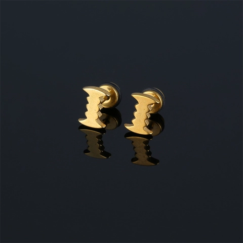 Punk Stainless Steel Bat Sawtooth Stud Earrings For Men Women Gold Plated Barbell Screw Back Ear Bone Stud Jewelry Gift
