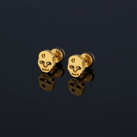 Cool Punk Gothic Stainless Steel Skull Stud Earrings For Men Women Street Hip Hop Jewelry Fade Resistant Ear Studs Gifts