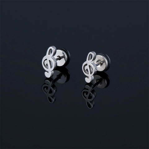 Orecchini a Bottone con Nota Musicale in Acciaio Inossidabile Vintage per Donna Uomo Gioielli Personalizzati Punk Hip Hop Regalo