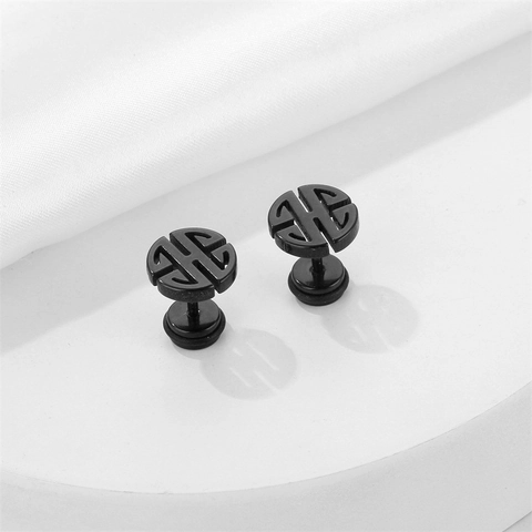 Orecchini a Bottone Tondi in Acciaio Inossidabile Minimalisti Geometrici Neri Galvanici Gioielli Piercing Unisex