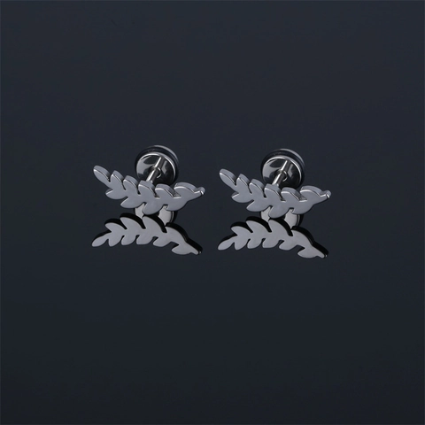 Vintage Stainless Steel Wheat Ear Leaf Stud Earrings Pastoral Style Electroplated Jewelry For Men Women Daily Streetwear
