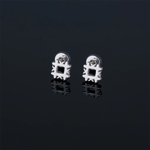 Stainless Steel Geometric Square Stud Earrings For Men Women Hip Hop Hollow Out Ear Buckle Punk Street Style Jewelry