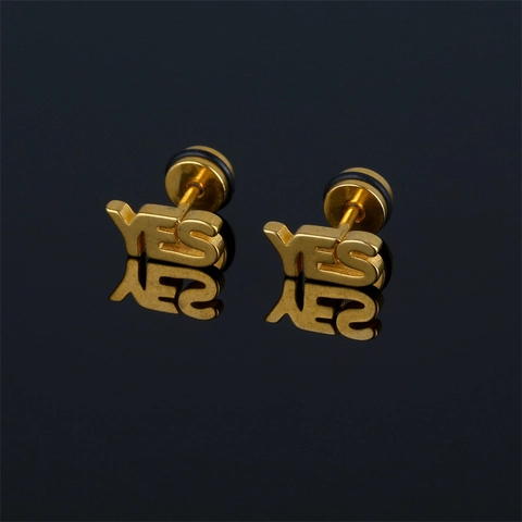 Pendientes de Botón con Letra YES de Acero Inoxidable Estilo Punk Vintage Geométrico Pulido Joyería de Moda Unisex
