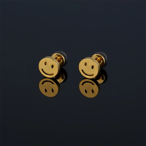 Unisex Minimalist 316 Stainless Steel Smiley Face Stud Earrings Round Screw Back Personalized Punk Jewelry For Men Women